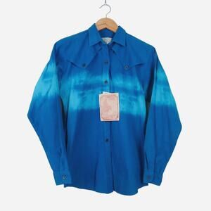 NWT Vintage Frontier Rider Mens M Western Shirt Tie Dye Ombre Blue